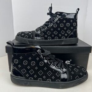 Barabas SH706 Black Silver Rhinestone Suede Leather High Top Sneakers Mens 10